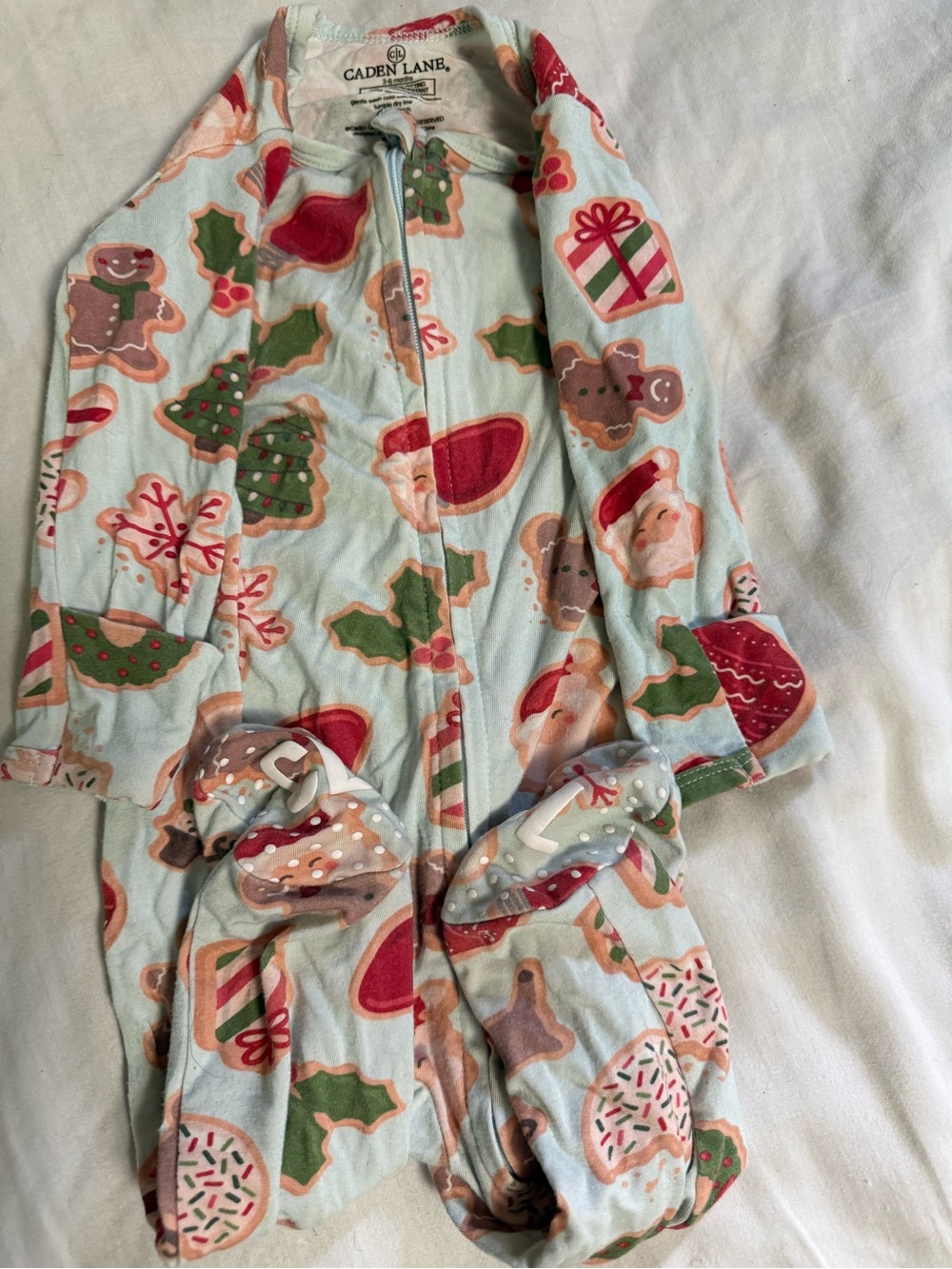 Caden Lane Light Blue Holiday Print Zip Pajama Set